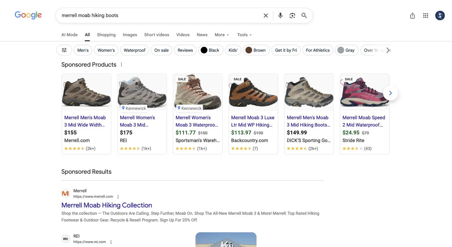 Google product results showing prices, sale badges and star ratings from product schema
