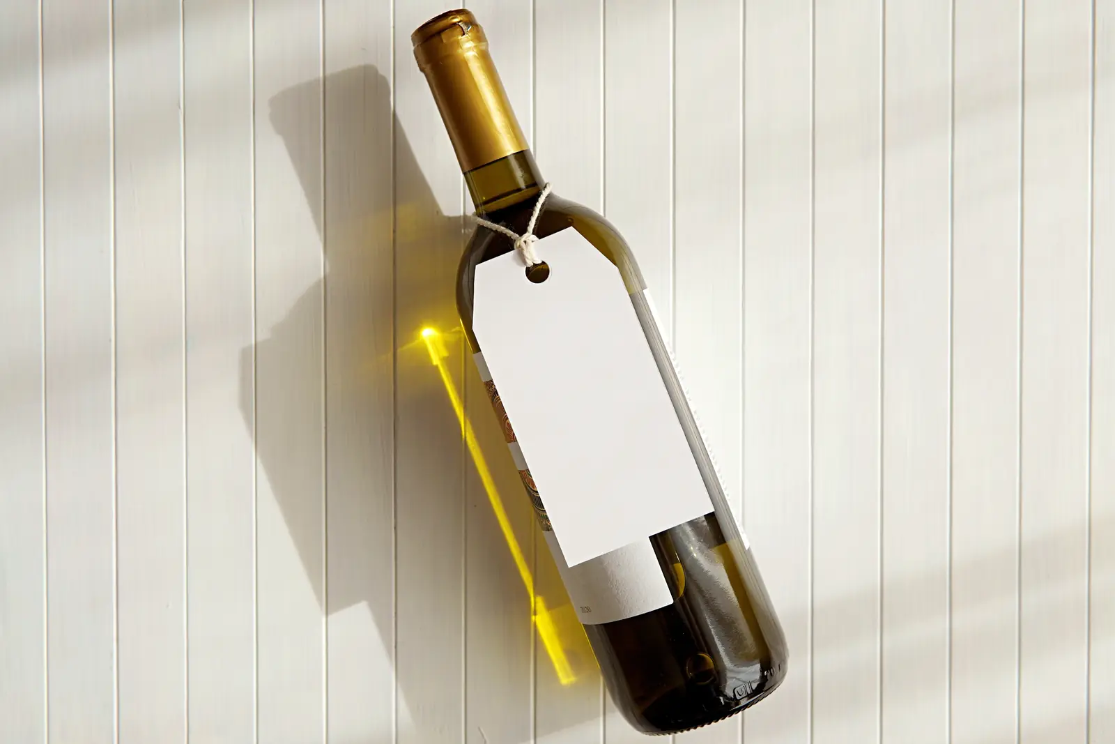 A blank wine label on a bottle, waiting for the design that has to survive the shelf